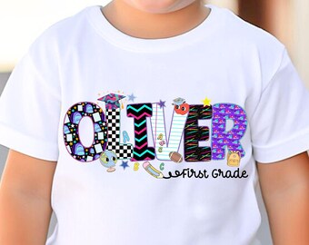 Preppy Custom Name School PNG, Custom School Kids, Back to School Design for Boy Girl, First Day Digital Print, Cute Toddler Outfit PNG
