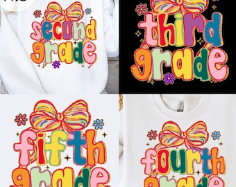 Retro glitter Terug naar school PNG-bundel Groovy Grade niveau 1e 2d 3d 4e 5e kleuterschool pre k Smiley Bolt Checkers Doodle, png