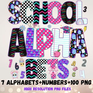Preppy Back to School Alphabet PNG, Pencil School Doodle Alpha Font, Teacher Font Png, Hand-drawn Coquette Letter, First Day of School PNG