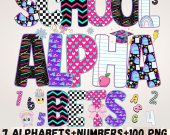 Preppy Back to School Alphabet PNG, Pencil School Doodle Alpha Font, Teacher Font Png, Hand-drawn Coquette Letter, First Day of School PNG
