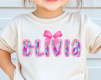 Kids Custom Name PNG, Preppy Coquette Bow Sublimation, Girl Name Shirt Design, Personalized Toddler Summer, Cute Name for Children png 3