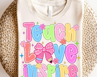 Teach Love Inspire Png, Teacher Png, Preppy Teacher Png, Teacher Life Png, Teacher Appreciation Png, Teacher Coquette Bow PNG, Teach Png