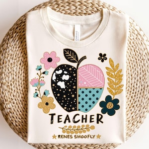Boho Floral Teacher PNG, Teacher Sublimation Design, Back To School Png,First Day of School Png, Preppy Png. Retro Teacher Tshirt Design png