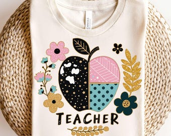 Boho Floral Teacher png, leraar sublimatieontwerp, terug naar school png, eerste schooldag png, preppy png. Retro leraar T-shirtontwerp, png