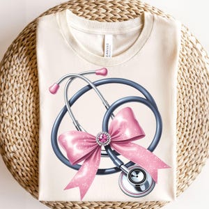 Pink Stethoscope Nurse PNG Clipart, Pink Ribbon Bow PNG, sublimation png, Doctor Nurse PNG Clipart, Watercolor Stethoscope Png