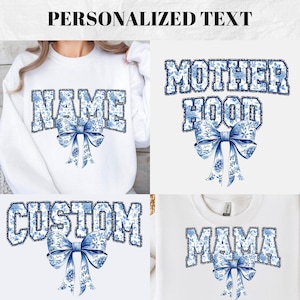 Desenhos de sublimação personalizados PNG, laço de coquete de chinoiserie azul personalizado Png, texto personalizado Png, equipe, nome, download digital de arquivo de impressão