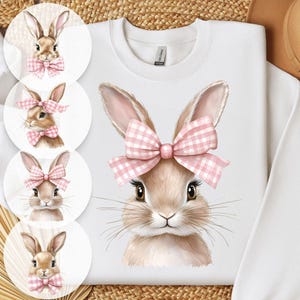 Osterhase Bild Coquette Bow, 4 Osterhasen PNG, Aquarell Shirt, Bogen Hase PNG, Design Sublimation PNG, Digital Download