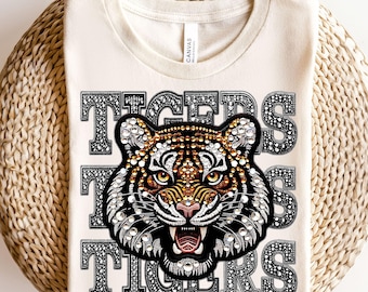 Sparkly Tiger Png, Faux Embroidery Png, Mascot Png, Rhinestone Tiger Png, T-Shirt Design, Digital Download Png, popular now PNG