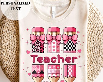 Retro Pencil Teacher Name Custom Design, Custom Name Kids Png, Back To School Teacher Shirt Design, First Day School Png Sublimation