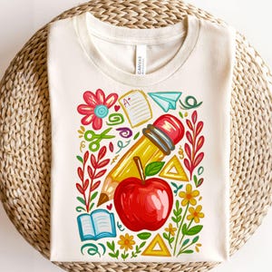 Floral Teacher Pencil PNG, Coquette Teacher Back To School Png, 1st Day Of School, Boho Floral Teacher png, School Girl Png, Digital Design