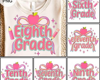 Preppy Back To School Bundle Png, T Shirt Bundle PNG, First Day Of School Shirt, Coquette Teacher Png Shirt, Girl Shirt Sublimation PNG 2