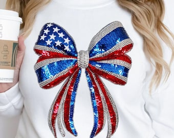 Faux Rhinestone USA Coquette Bow PNG, Girly Red White Blue 4th of July Sublimation png,Patriotic American Girl Memorial Day Shirt Design PNG