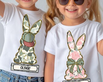 Personalized Floral Kid Name Easter Bunny Png, Boy Girl Easter Png, Brushstroke PNG, Coquette Bow, Toddler Kids Easter Png, Easter Bunny Png