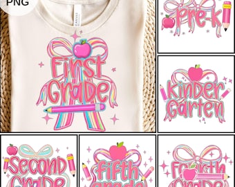 Preppy Back To School Bundle Png, T Shirt Bundle PNG, First Day Of School Shirt, Coquette Teacher Png Shirt, Girl Shirt Sublimation PNG