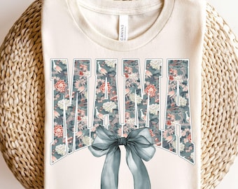 Camisa para mamá, lazo, lazo, estilo chinoiserie gris floral, camisa con lazo retro, camisa con lazo para mamá, camisa con lazo para mamá, camisa con lazo para mamá