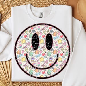 Smile Face Retro happy PNG, Back to school png, first day of school, Distressed smile Face PNG Shirt Sublimation Design Print Happy Face Png
