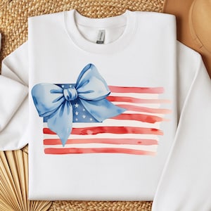 Preppy American Flag PNG, Preppy Bow Flag, Watercolor Grandmillenial Fourth of July, Preppy Patriotic Clip Art, Fourth of July Preppy PNG