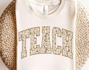Boho Teacher Png Floral Teacher Varsity Design Coquette Teacher Gift Back To School Wildflowers Teacher Retro First Day Of School Trendy Png