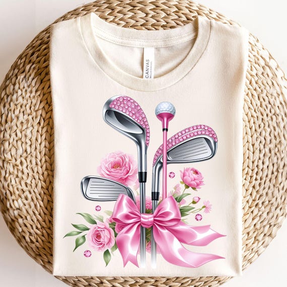 GOLF Pink Flowers PNG, Golf Png, Pink Ribbon Golf Club Clipart, Golf png, Golf Ball Club and Tee, Golf Sublimation, Golf Clipart, Golf Tee