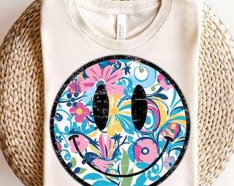 Retro Smiley Floral Summer Vibes Png, Happy Floral Summer Sublimation Design, Watercolor Daisy Summer Vibes Png, Trendy Summer PNG