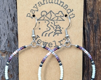 Native Indigenous Purple Beaded Large Hoops