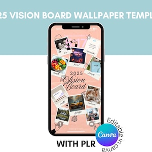 Editable Vision Board Wallpaper Canva Template | Digital 2025 Vision Board for Goals, Dreams, Manifestation & Life Planning