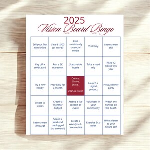 Vision Board Bingo 2025 Printable | New Year Resolution Bingo Card | Goal Setting Motivation Tool | Manifestation Party Activity