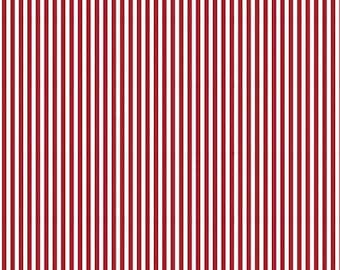 Riley Blake Quilting Fabric, 1/8” Dahlia Red and White Stripe, by the 1/2 yard (cut as continuous), Pattern #C-495-DAHLIA, 100% Cotton