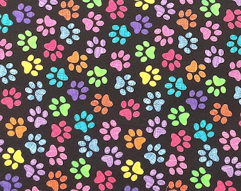 Paw Prints Cotton Quilting Fabric from Timeless Treasures, Black Multi, By the 1/2 Yard (Continuous Cut), GAIL-CD9328