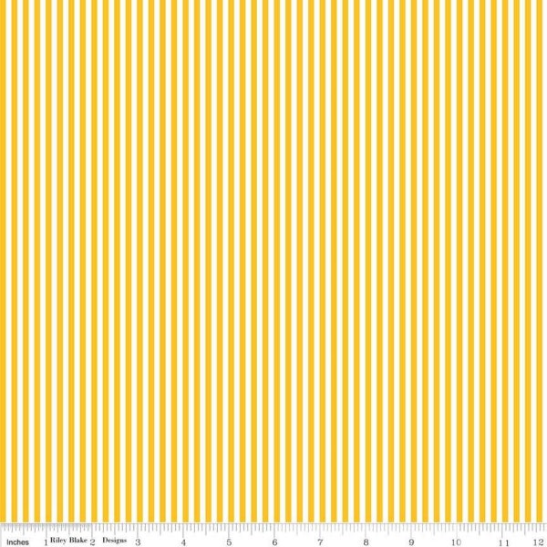 Quilting Fabric, By the Half Yard (Cut as Continuous), 1/8” Mustard (Yellow) and White Stripe, Riley Blake Designs, #C-495-MUSTARD