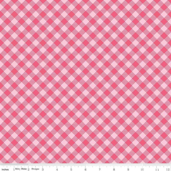 Quilting Fabric, By the half Yard,  C6400-RASPBERRY Tone on Tone Diagonal Gingham Plaid,  Bee Basics by Lori Holt for Riley Blake Designs