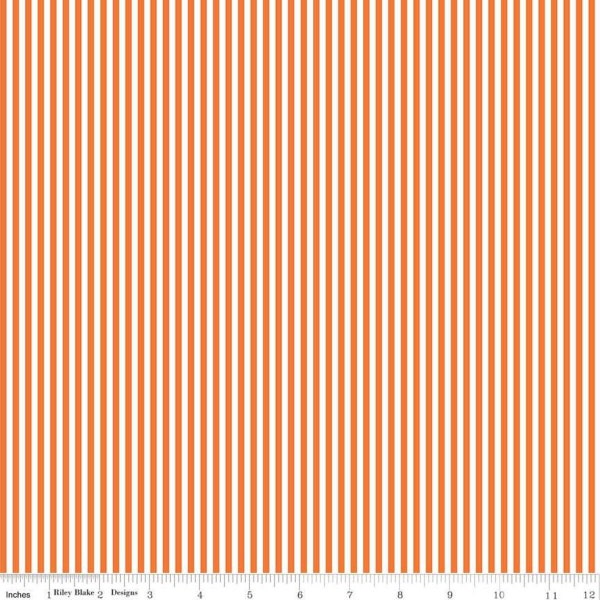 Quilting Fabric, By the Half Yard (Cut as Continuous), 1/8” Orange and White Stripe, Riley Blake Designs, Pattern #C-495-ORANGE