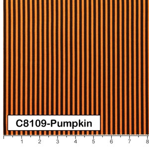 Timeless Treasures 1/8” Pumpkin and Black Strip Quilting Fabric, by the Half Yard (Cut as Continuous), Pattern #C8109-Pumpkin