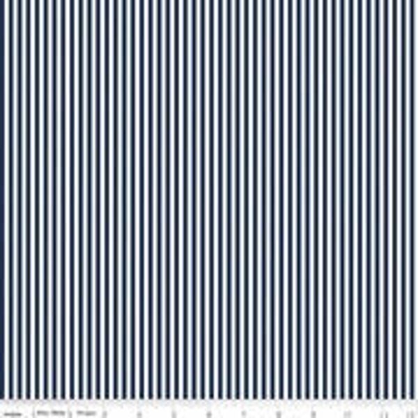 Quilting Fabric, 1/8” Navy and White Stripe, Riley Blake Designs, Pattern #C-495-NAVY, Sold by the 1/2 Yard, 100% Cotton