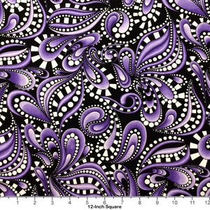 Quilting Fabric, By the Half Yard (cut as continuous), Xanadu by Ann Lauer from Benartex. Paisley Rhythm Purple, #16155-65, 100% Cotton