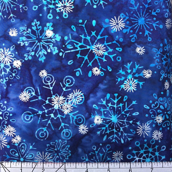 Quilting Fabric, by the half yard (cut as continuous), Snowflakes 2 from Robert Kaufman, #AMDM-16842-228 Lapis, Blue / Silver Metallic