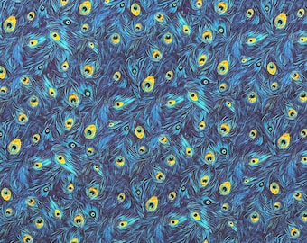 Wild Beauty Packed Peacock Plumes Quilting Fabric, by the 1/2 Yard (continuous cut), from Timeless Treasures, PLUME-CD3965, 100% Cotton