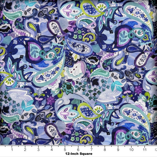 Quilting Fabric, By the Half Yard (cut as continuous) or Fat Quarters, From Clothworks and designer Sue Zipkin, Zakaria Y3426-55 Multicolor