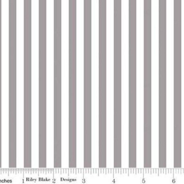 Quilting Fabric, by the Half Yard (cut as continuous) and Fat Quarters, 1/4” Gray and White Stripe, Riley Blake Designs, #C-555-Gray