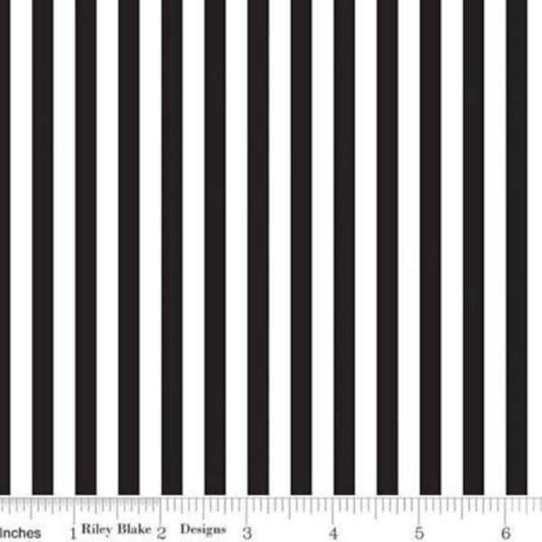 Quilting Fabric, By the Half Yard, 1/4” Black and White Stripe, Riley Blake Designs, Cut as continuous, Pattern #C-555-BLACK