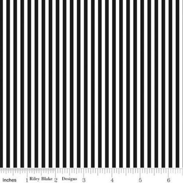 Quilting Fabric, 1/8” Black and White Stripe, Riley Blake Designs, Sold by the 1/2 Yard, Pattern #C-495-BLACK, 100% Cotton