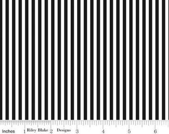 Quilting Fabric, 1/8” Black and White Stripe, Riley Blake Designs, Sold by the 1/2 Yard, Pattern #C-495-BLACK, 100% Cotton