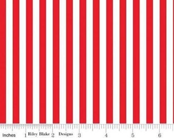 Quilting Fabric, by the Half Yard (Cut as Continuous), 1/4” Red and White Stripe, Riley Blake Designs, #C-555-RED, 100% Cotton