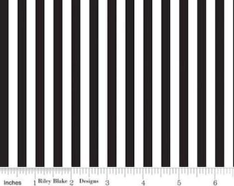 Quilting Fabric, By the Half Yard, 1/4” Black and White Stripe, Riley Blake Designs, Cut as continuous, Pattern #C-555-BLACK