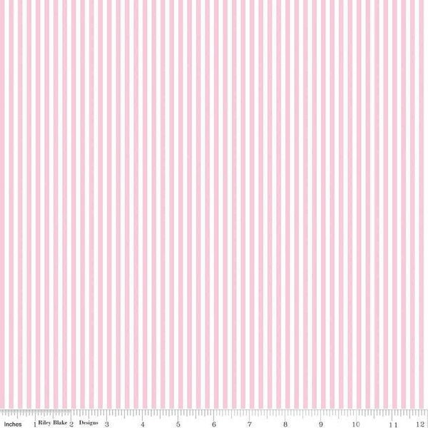 Quilting Fabric, by the 1/2 yard (cut as continuous), 1/8” Pink and White Stripe, Riley Blake Designs, Pattern #C-495-PEONY, 100% Cotton