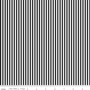 Quilting Fabric, by the half yard (continuouse cut), 1/8” Black and White Stripe, Riley Blake Designs, Pattern #C-495-BLACK, 100% Cotton