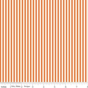 Quilting Fabric, By the Half Yard (Cut as Continuous), 1/8” Orange and White Stripe, Riley Blake Designs, Pattern #C-495-ORANGE