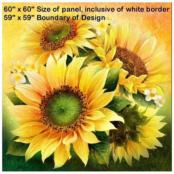 From Oasis Fabrics, LARGE 60" Sunny Day Sunflowers Panel, Style 58, Pattern #674, Color #01, Combed Cotton Digital Print. Sold by the Panel