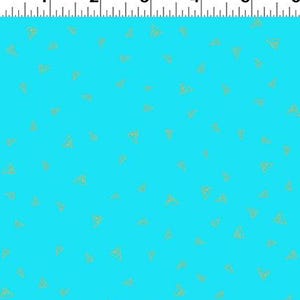 Quilting Fabric, Sold by the 1/2 Yard (continuous cut), Laurel Burch Fantasticats, Aqua Gold Metallic Triangles, Y4348-33M