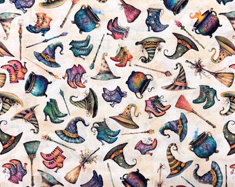 Witchypoo Witch Accessories from QT Fabrics, BTHY Sold by the half yard (continuous cut) and Fat Quarters, 31938-E Tan